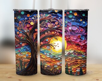 3D Bunte Nordlichter 20 oz dünner Becher, Sublimationsdesign, gerade und konisch zulaufende Becherverpackung, digitaler Download png, Grafik