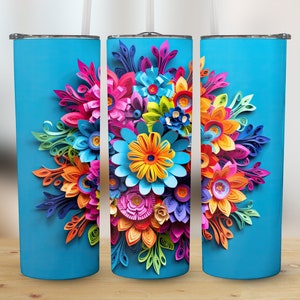 3D Colorful Rainbow Flowers 20 oz Skinny Tumbler, Sublimation Design, Straight and Tapered Tumbler Wrap, Digital Download png, Graphic