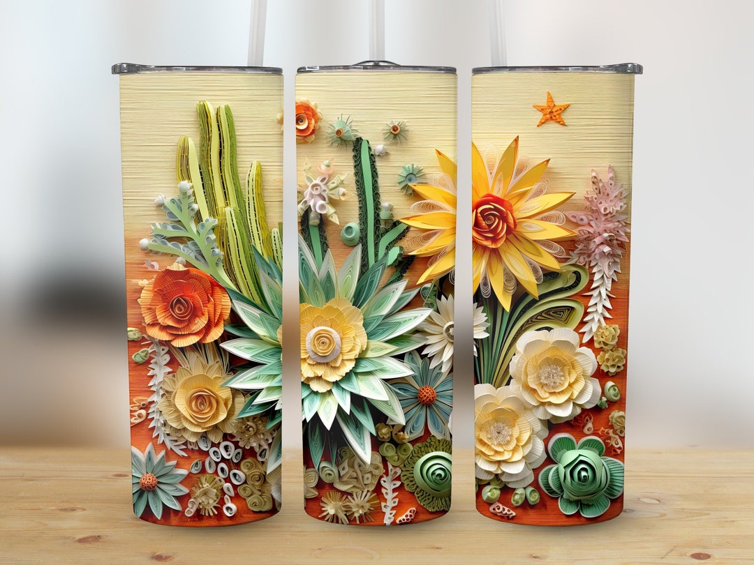 3D Cactus Flowers 20 Oz Skinny Tumbler, Sublimation Design, Straight ...