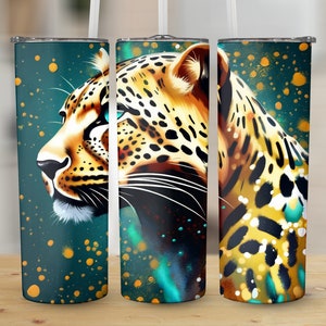 Leopard 20 oz Skinny Tumbler, Paint Splatter Sublimation Design, Straight and Tapered Tumbler Wrap, Digital Download png, Graphic