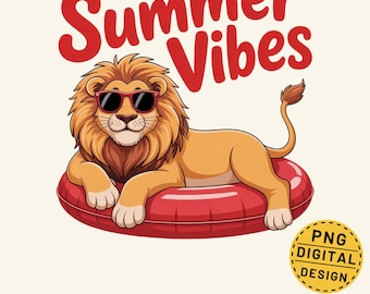 León de verano PNG, flotador de piscina de león PNG, diseño PNG de verano divertido, estampado de camiseta de león, diseño de sublimación de verano