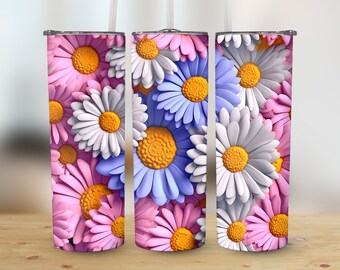 3D Daisies Flowers 20 oz Skinny Tumbler Sublimation Design, Straight & Tapered Wrap, 3D Tumbler Wrap, Daisies Tumbler Png, Instant Download