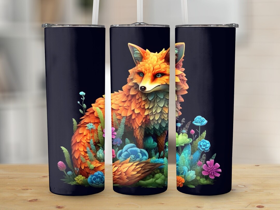 Fox Floral Flowers 20 Oz Skinny Tumbler, Sublimation Design, Straight ...
