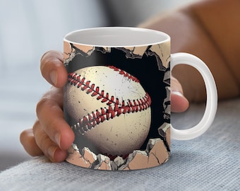 3D-Baseball-Tassen-Wrap-Design, 15oz 11oz Sublimations-Tassenvorlage, Sport-Themen-Kaffeetasse PNG-Datei