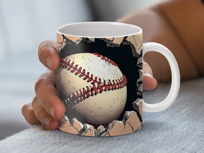 3D Baseball Mug Wrap Design, 15oz 11oz Sublimation Mug Template, Sports