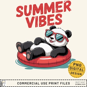 Panda de verano (Png), flotador de piscina de panda (Png), diseño divertido de verano (Png), estampado de camiseta de panda, descarga digital de verano (Png)