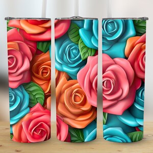 3D Roses Flowers 20 oz Skinny Tumbler Sublimation Design, Straight & Tapered Wrap, 3D Tumbler Wrap, Roses Tumbler Png, Instant Download
