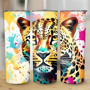 Leopard 20 oz Skinny Tumbler, Paint Splatter Sublimation Design, Straight and Tapered Tumbler Wrap, Digital Download png, Graphic