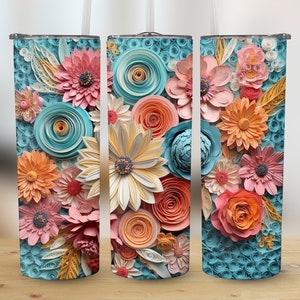 3D Colorful Rainbow Flowers 20 oz Skinny Tumbler, Sublimation Design, Straight and Tapered Tumbler Wrap, Digital Download png, Graphic