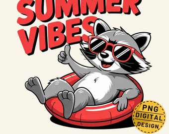 Summer Vibes Png, Raccoon Pool Png, Summer Raccoon Design, Funny Beach Shirt Print, Summer Sublimation Design, Beach Graphic Png