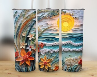 3D Sunrise Beach Landscape 20 oz Skinny Tumbler, Sublimation Design, Straight and Tapered Tumbler Wrap, Digital Download png, Graphic