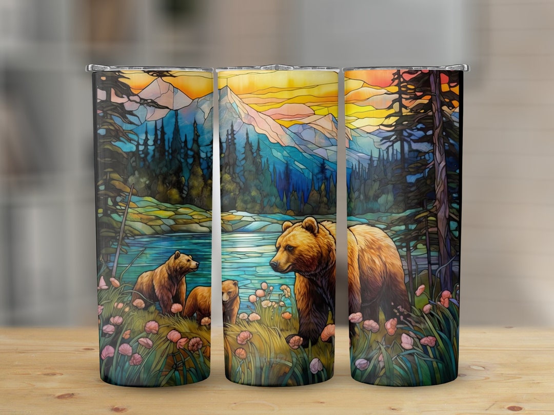 Bear Art Stained Glass 20 Oz Skinny Tumbler, Sublimation Design ...