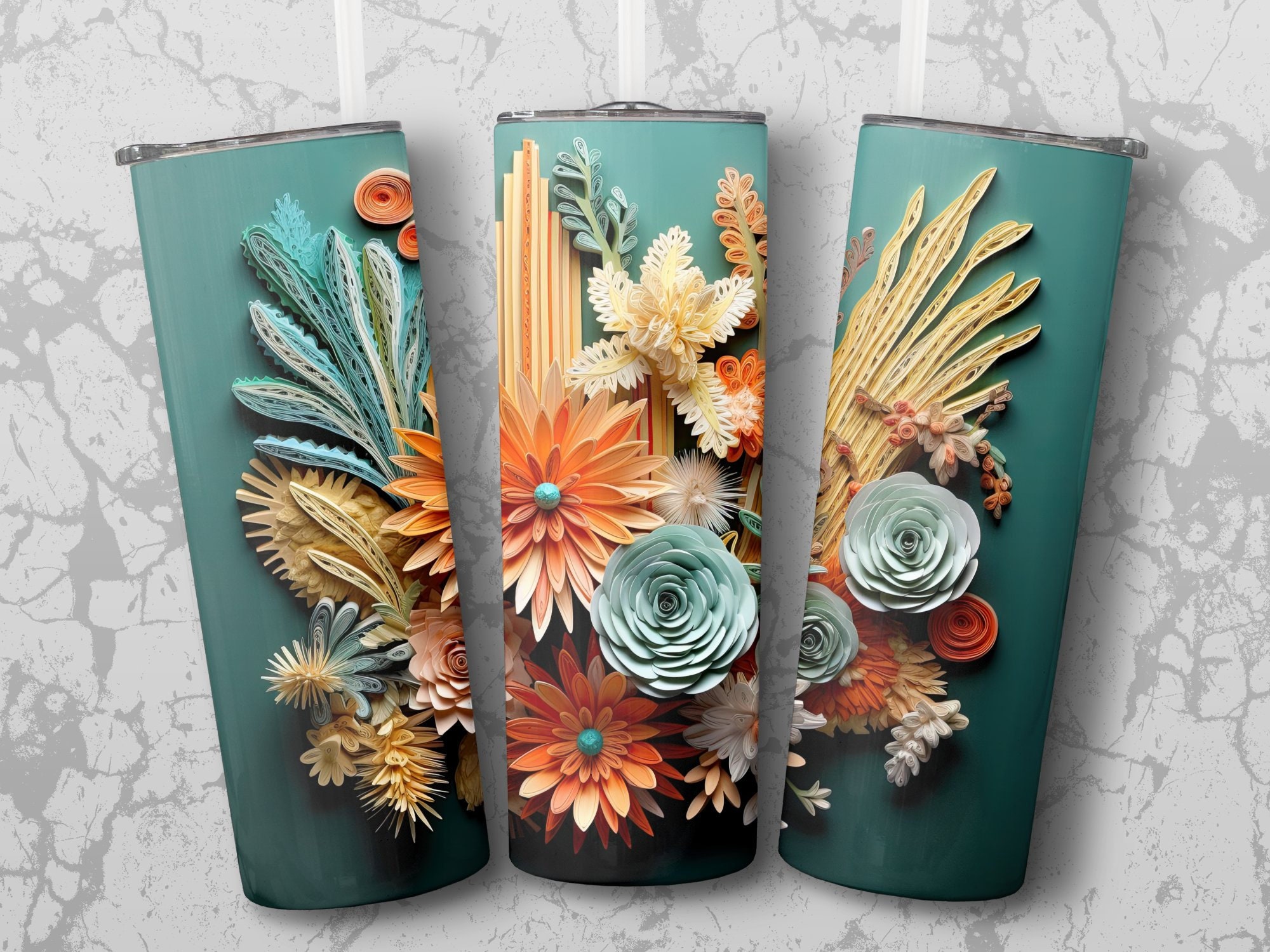 3D Cactus Flowers 20 Oz Skinny Tumbler, Sublimation Design, Straight ...