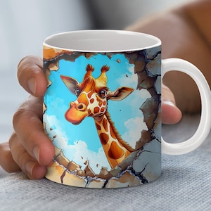 Cute Giraffe Cartoon Character 3D Mug Wrap Design for Sublimation, 15oz and 11oz Mug PNG File