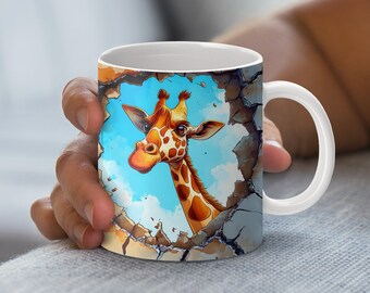 Cute Giraffe Cartoon Character 3D Mug Wrap Design for Sublimation, 15oz and 11oz Mug PNG File