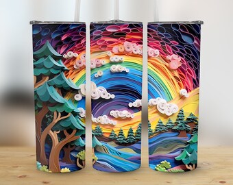 3D Bunte Nordlichter 20 oz dünner Becher, Sublimationsdesign, gerade und konisch zulaufende Becherverpackung, digitaler Download png, Grafik