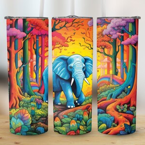 Baby Elephant Colorful Design 20 oz Skinny Tumbler, Sublimation Design, Straight and Tapered Tumbler Wrap, Digital Download png, Graphic