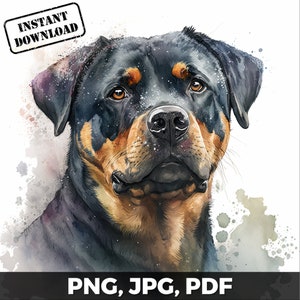 Rottweiler Art Print, Rottweiler Dog Print, Rottweiler Watercolor, Rottweiler png, pdf, jpg, Sublimation