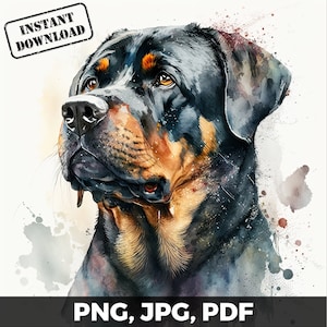 Rottweiler Art Print, Rottweiler Dog Print, Rottweiler Watercolor, Rottweiler png, pdf, jpg, Sublimation