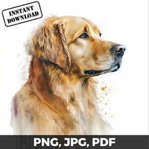 Golden Retriever Art Print, Golden Retriever Dog Print, Golden Retriever Watercolor, Golden Retriever png, pdf, jpg, Sublimation