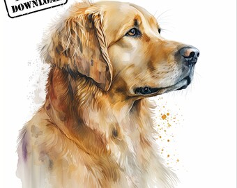 Golden Retriever Art Print, Golden Retriever Dog Print, Golden Retriever Watercolor, Golden Retriever png, pdf, jpg, Sublimation