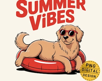 Summer Vibes Png, Golden Retriever Png, Dog on Float Png, Beach Dog Design, Funny Summer Png, Cool Dog Shirt Print