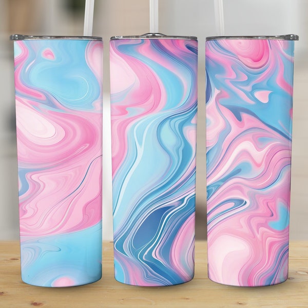 Pink Blue Marble 20 oz Skinny Tumbler, Pastel Pattern Sublimation Design, Straight and Tapered Tumbler Wrap, Digital Download png, Graphic