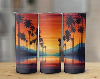 Retro Neon Beach Neon Colors 20 oz Skinny Tumbler, Sublimation Design, Straight and Tapered Tumbler Wrap, Digital Download png, Graphic