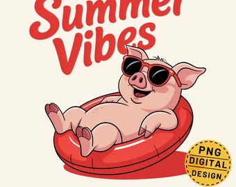 Summer Vibes varken png, varken op vlotter png, grappig zomershirtontwerp, retro zomershirt print, zomer png, zwembadafbeelding