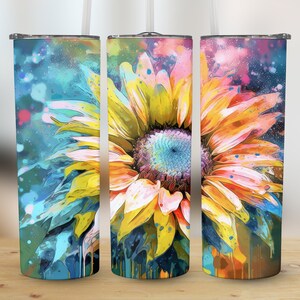 Flower Paint Splatter 20 oz Skinny Tumbler, Sublimation Design, Straight and Tapered Tumbler Wrap, Digital Download png, Graphic