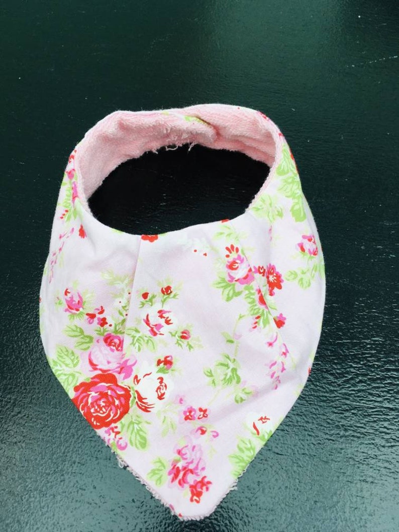 Handmade dribble bib baby pink roses