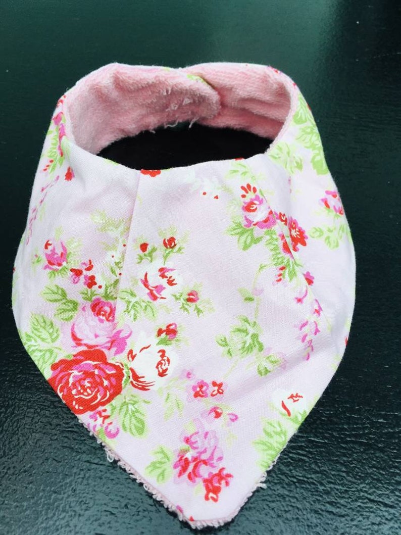 Handmade dribble bib baby pink roses