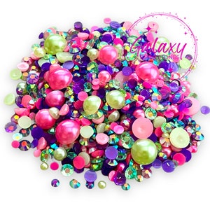 Mix #52 Rhinestone and Pearl Mix - 1oz Flatback Half Round Faux Pearls Resin Flatback Rhinestones Mixed Sizes 3mm-10mm Ships from USA