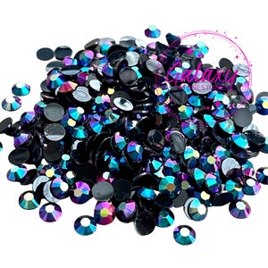 1,500ct Moonlight AB on Jet Black Base Jelly Resin Rhinestones Non Hotfix Flatback 2MM, 3MM, 4MM, 5MM, 6MM from USA Perfect for Tumblers