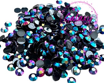 1,500ct Moonlight AB on Jet Black Base Jelly Resin Rhinestones Non Hotfix  Flatback 2MM, 3MM, 4MM, 5MM, Ships from USA Perfect for Tumblers