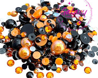 Mix #5 Halloween Rhinestone and Pearl Mix - 1oz Flatback Half Round Faux Pearls Resin Flatback Rhinestones Mixed Size 3mm-10mm Ships from US