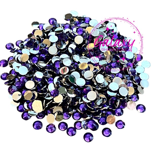 1,500ct Dark Purple Resin Rhinestones Non Hotfix Flatback 2MM, 3MM, 4MM, 5MM, 6MM Ships from USA Perfect for Tumblers, Nails, Crafts