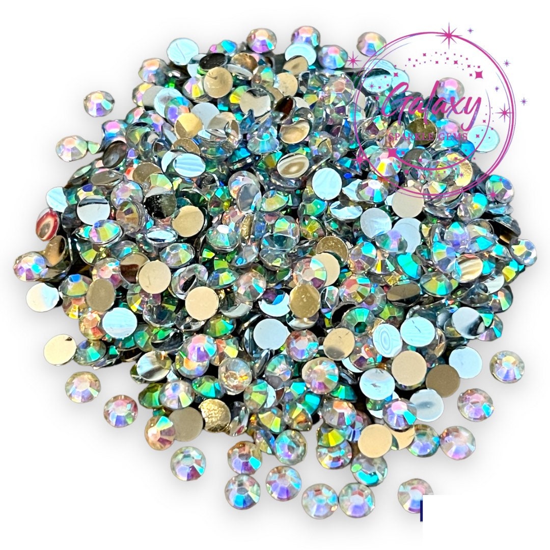 1,500ct Fire AB on Jet Black Base Jelly Resin Rhinestones Non Hotfix  Flatback 2MM, 3MM, 4MM, 5MM, Ships From USA Perfect for Tumblers 