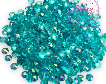 1,500ct Caribbean Blue AB Transparent Resin Rhinestones Non Hotfix Flatback 2MM, 3MM, 4MM, 5MM, Ships from USA Perfect for Tumblers