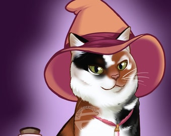 Calico potion cat witch 11x17” print