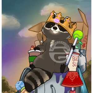 Raccoon trash king 11x17” art print