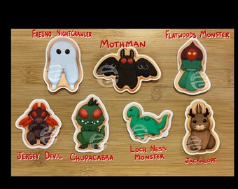 Cryptid Cookies Stickers - individual or set of 7 - vinyl, matte & weatherproof 2.5"