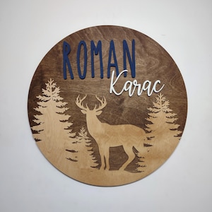 18"-36" Woodland Deer Name Sign Round. Deer nursery decor, woodland nursery decor, name sign round, round name sign, nursery decor name sign