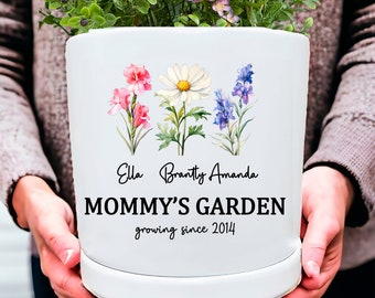 Personalized Birth Month Ceramic Flower Pot, Unique Mother's Day Gift for Her, Gift for Grandma, Mom, Wife, Indoor/Outdoor Potter Plant Pot