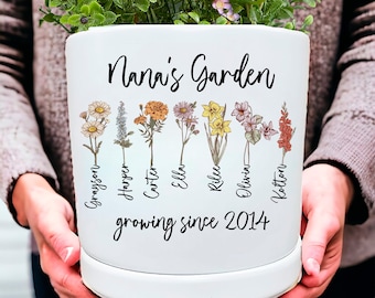 Personalized Birth Month Ceramic Flower Pot, Unique Mother's Day Gift for Her, Gift for Grandma, Mom, Wife, Indoor/Outdoor Potter Plant Pot