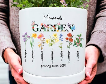 Pot de fleur personnalisé en céramique pour le mois de naissance, cadeau unique pour la fête des mères pour elle, cadeau pour grand-mère, maman, femme, pot de plante intérieur/extérieur