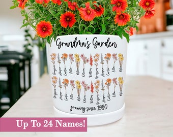 Personalized Birth Month Ceramic Flower Pot, Unique Mother's Day Gift for Her, Gift for Grandma, Mom, Wife, Indoor/Outdoor Potter Plant Pot