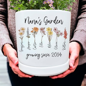 Personalized Birth Month Ceramic Flower Pot, Unique Mother's Day Gift for Her, Gift for Grandma, Mom, Wife, Indoor/Outdoor Potter Plant Pot