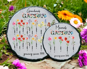 Personalized Birth Flower Garden Stepping Stone, Unique Mother's Day Gift for Her, Gift for Grandma, Mom, Wife, Daughter, From Kids