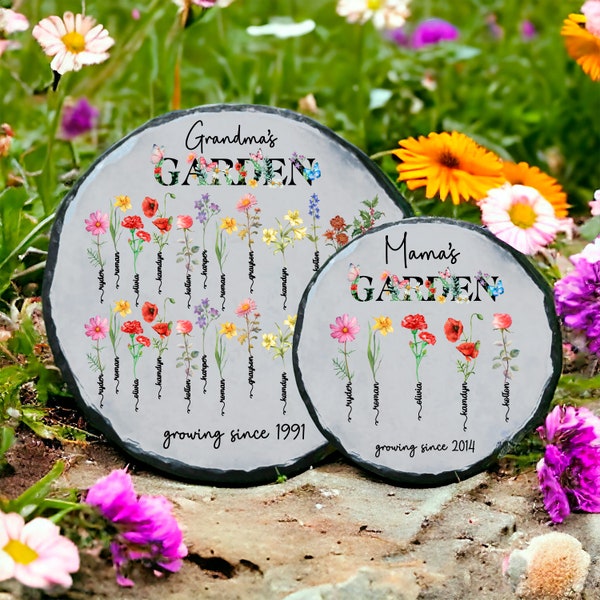 Personalized Birth Flower Garden Stepping Stone, Unique Mother's Day Gift for Her, Gift for Grandma, Mom, Wife, Daughter, From Kids